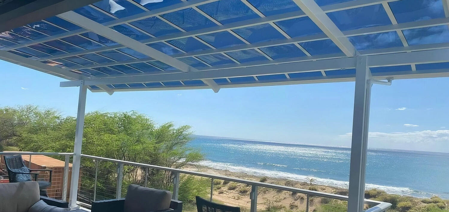 Modern aluminum pergola with ocean view